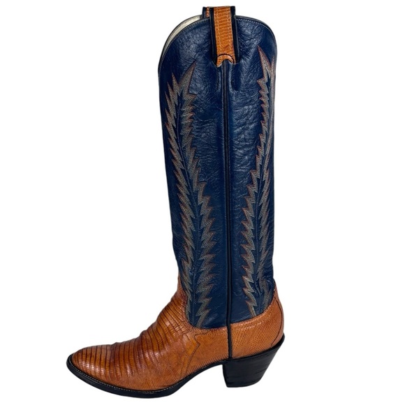 Larry Mahan Shoes - LARRY MAHAN VINTAGE 70'S TALL KNEE HIGH EXOTIC LIZARD LEATHERCOWBOY RIDING BOOT